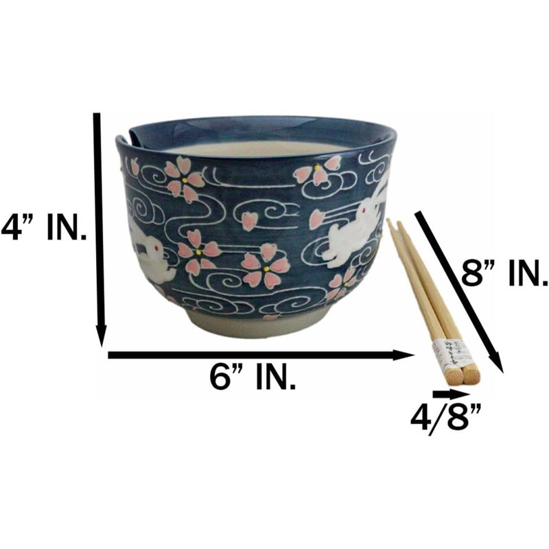 Ensemble de grands bols Donburi 24 oz avec des baguettes Sakura Rabura