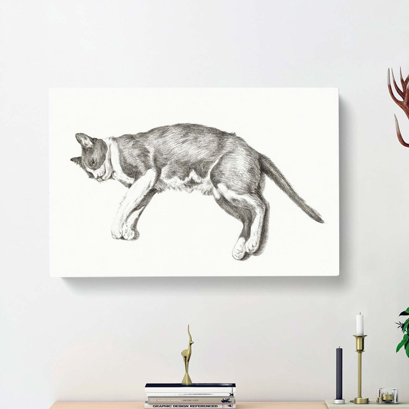 Playful Cat by Jean Bernard - Wrapped Canvas Drawing - Wrapped Canvas, 50cm H x 76cm W x 3cm D