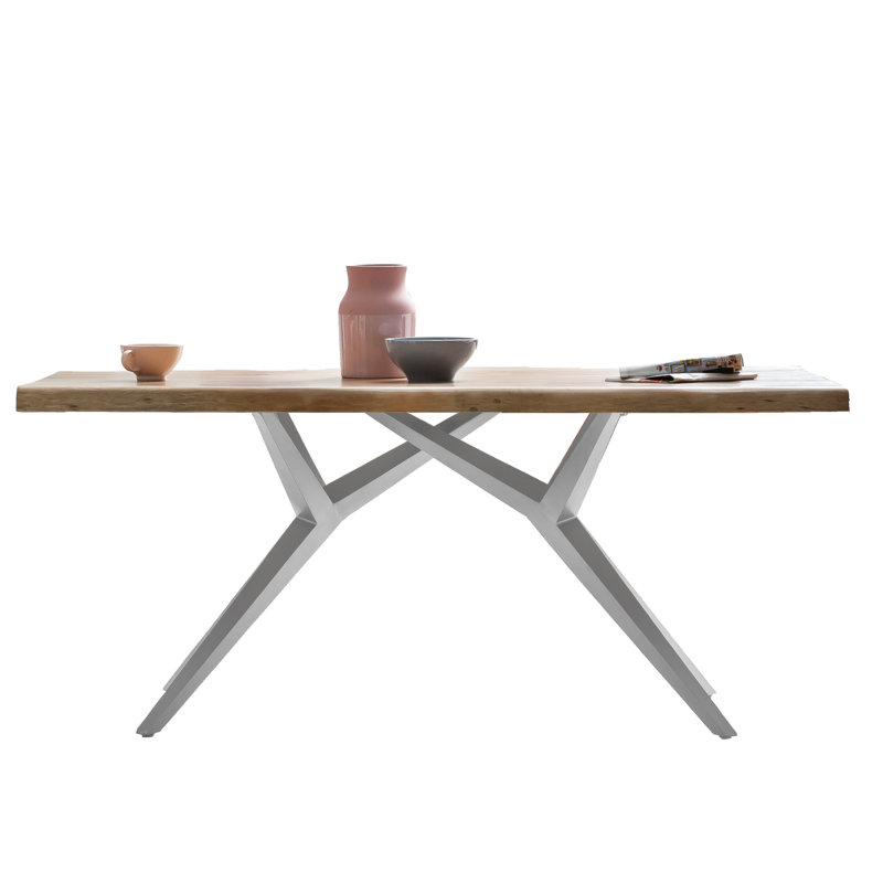 Lewandowski Acacia Rectangular Wood Top Dining Table, 78cm H x 180cm L x 100cm D, Antique silver