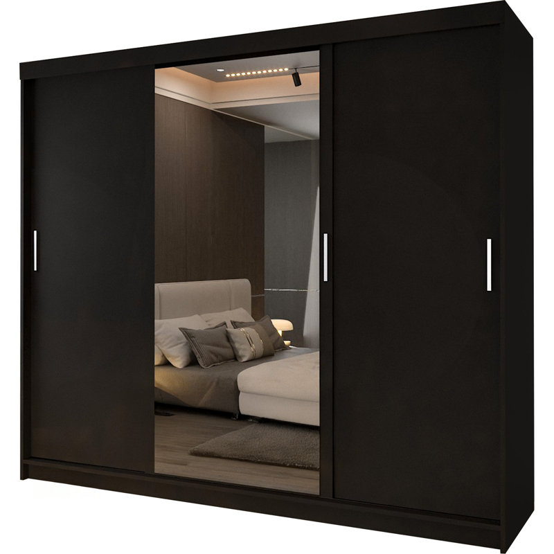 Chuipek 3 Door Manufactured Wood Wardrobe, Black