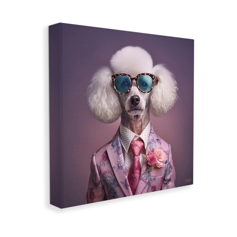 "Caniche en costume élégant" par RB sur toile, H 17 po x l 17 po