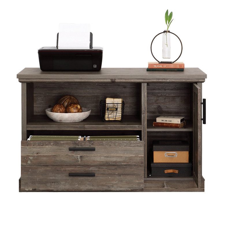 File Credenza With Adjustable Shelf, Brown Finish