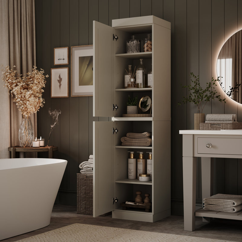 100% Solid Wood Tall Narrow Bathroom Linen Cabinet with Doors, Adjustable Shelves, Modular Bathroom & Laundry Storage Cabinet, 16.5" W x 71.5" H