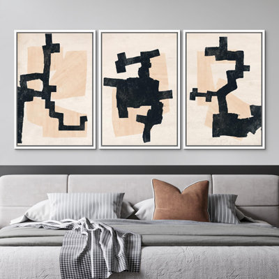 «Elegant Abstract Mixed Shapes & Lines In Neutral Tones», 3 pièces