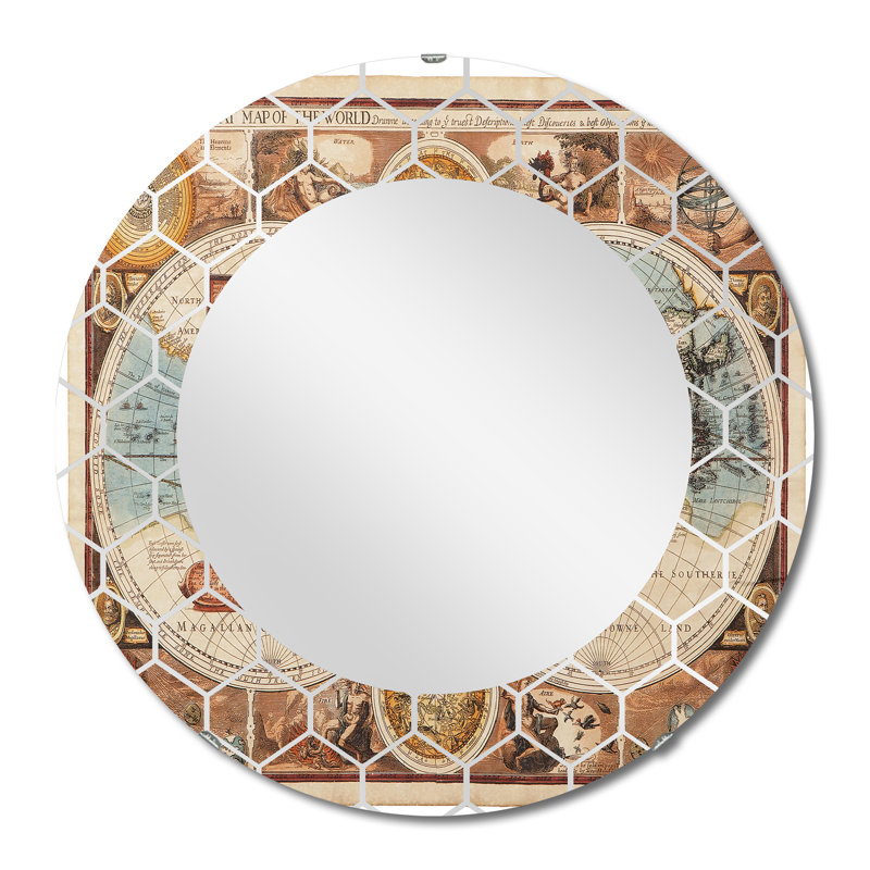 Ancienne carte du monde antique - miroir mural rétro, 24 po x 24 po