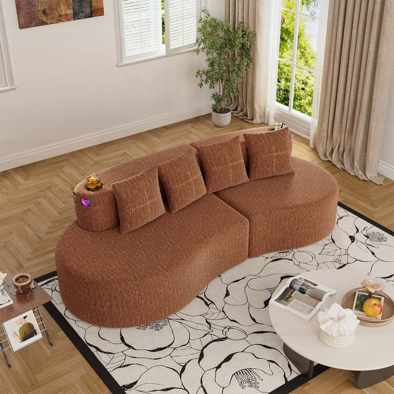 Upholstered 94.49'' Sofa, Orange Chenille, Orange