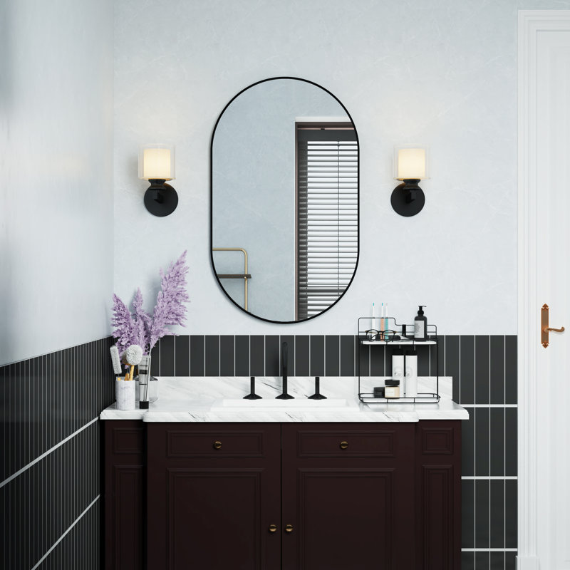 Miroir de salle de bain mural, Noir mat, 40 po x 24 po