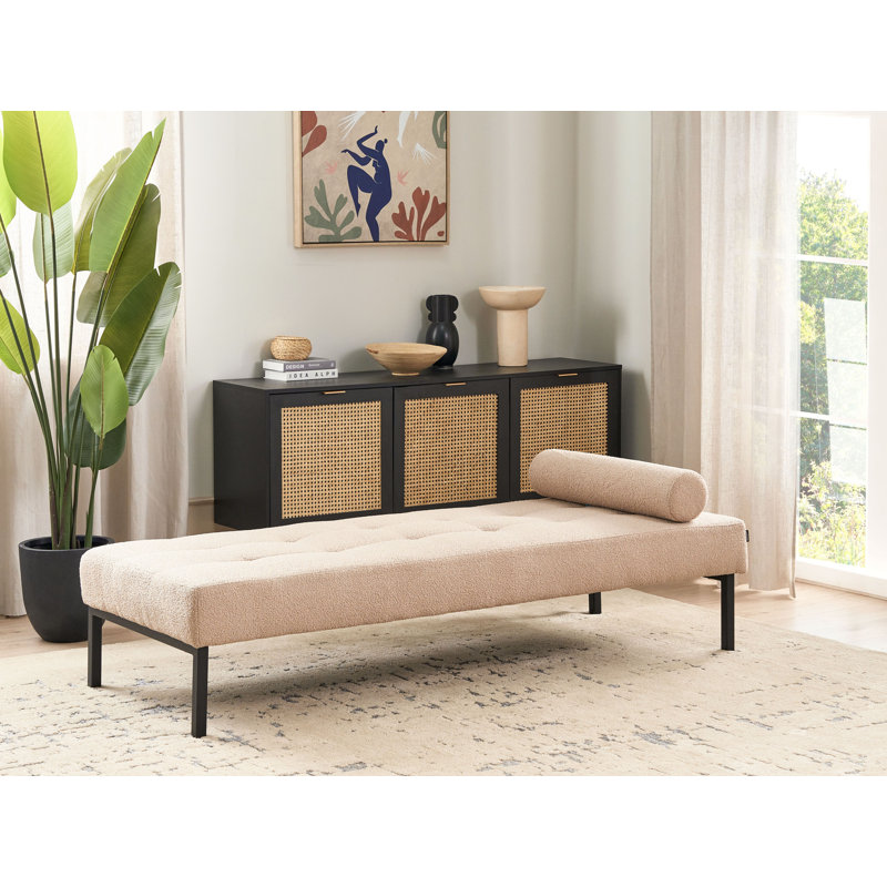 Shanel Upholstered Chaise Lounge, Beige Boucle