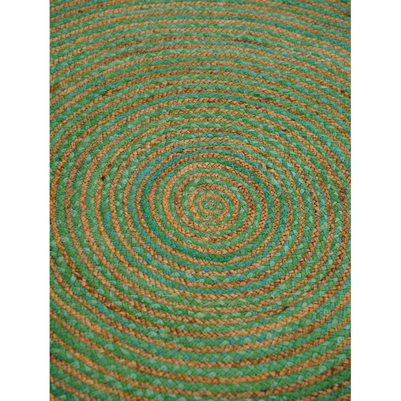 Hand Braided Cotton & Jute Contemporary Green Round Indoor / Outdoor Area Rugs, Round 5'