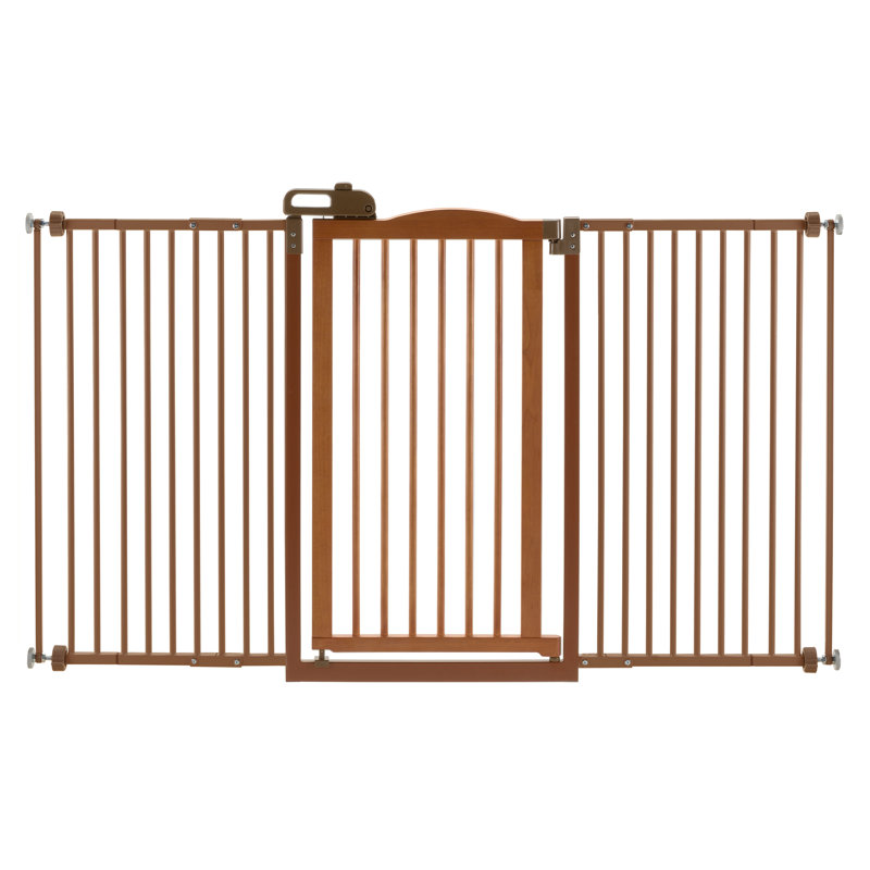 Brown Pine and Steel Pressure Mounted Pet Gate