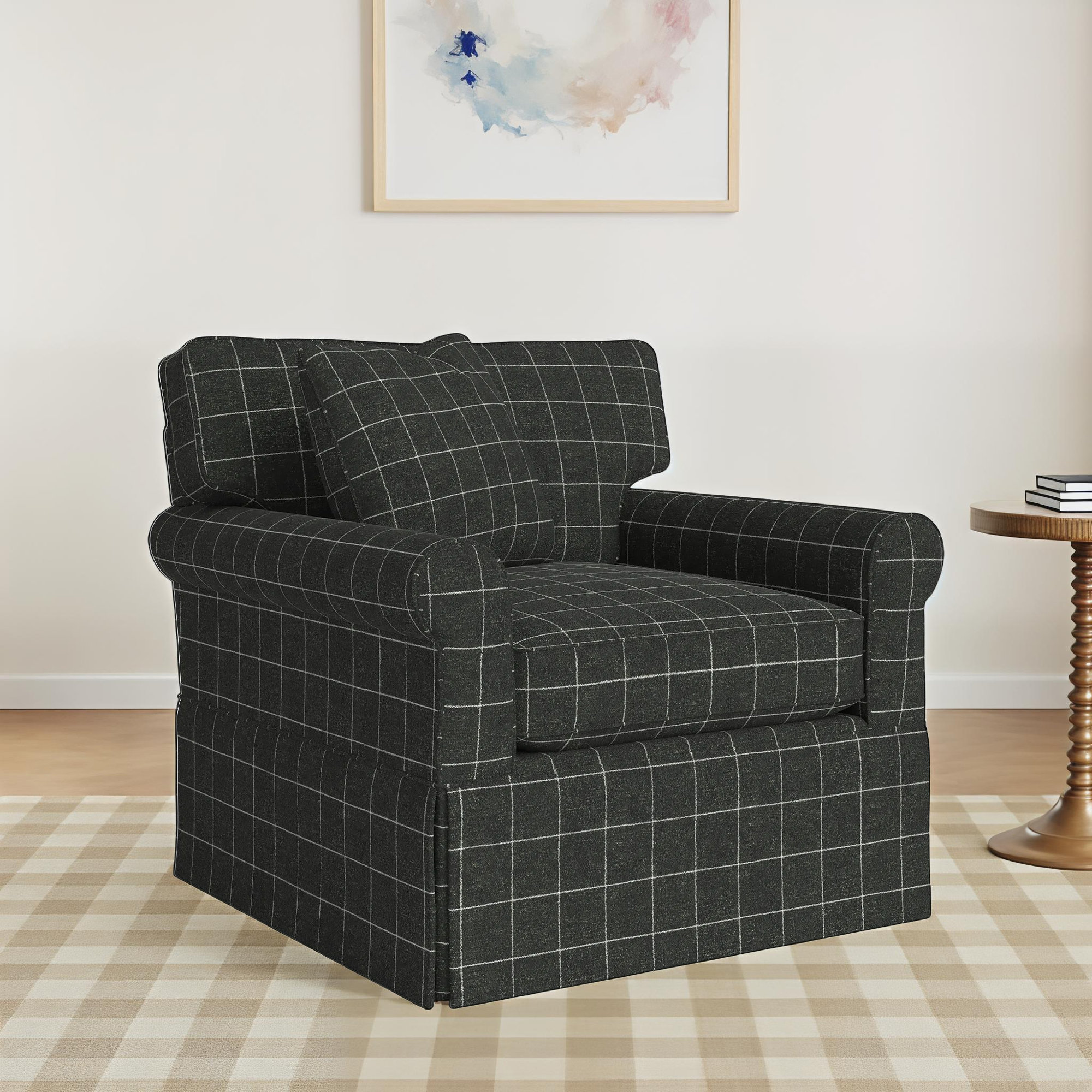 Reta Upholstered Armchair, Savane 45 Charcoal Plaid