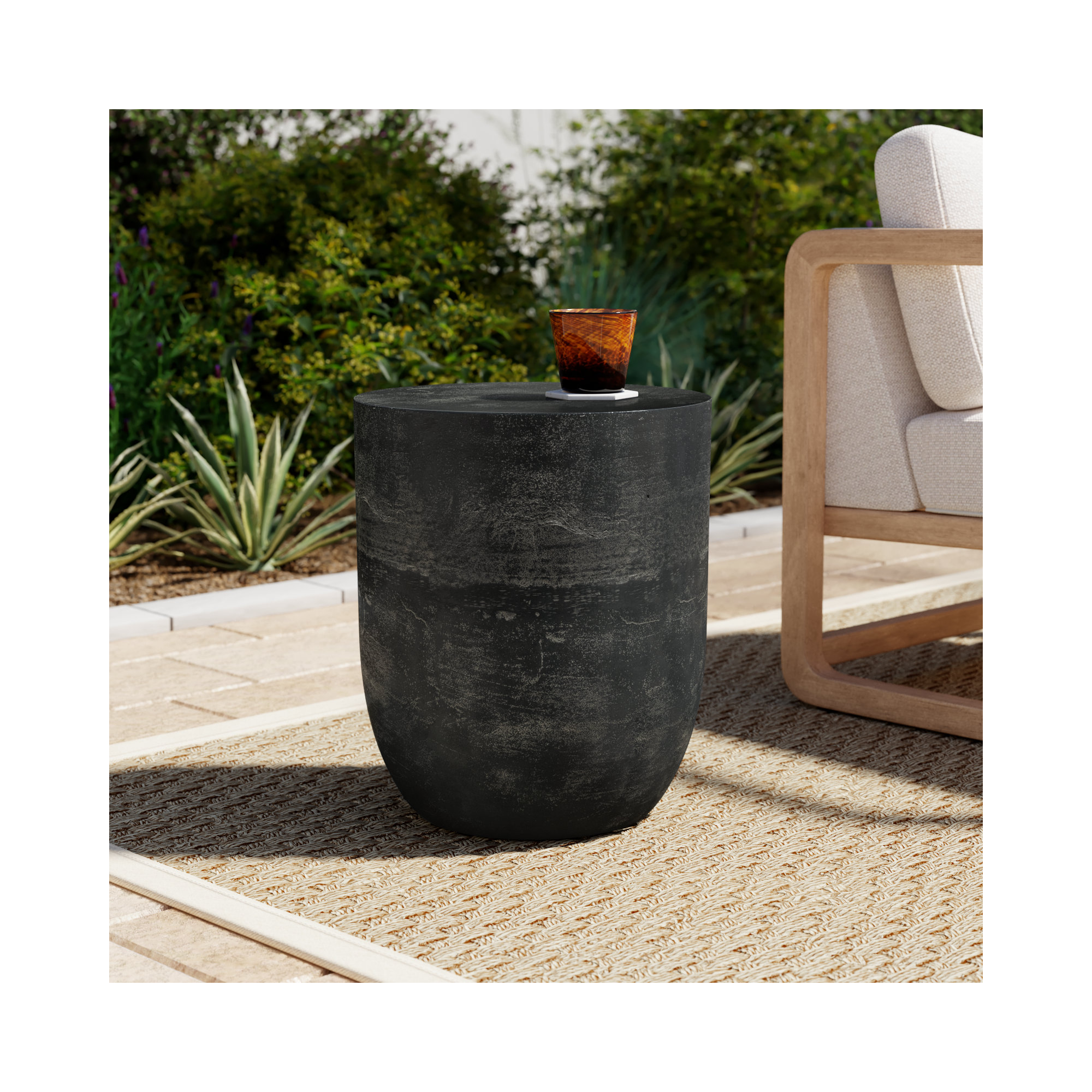 Eponine Round 15.75" W Outdoor Side Table, Aged Gray