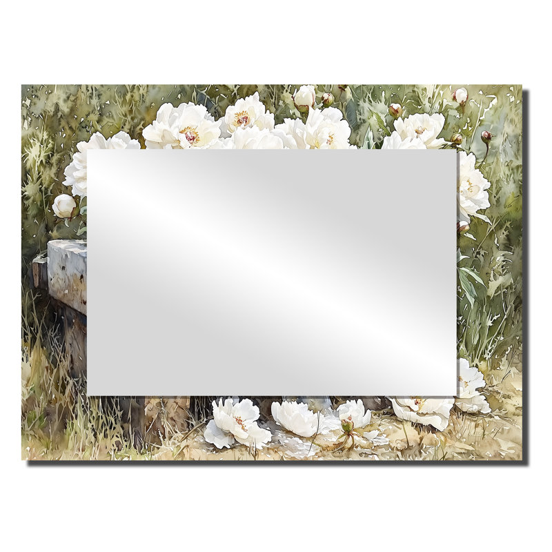 Pivoines près de la cuvette d'eau - Art mural miroir décoratif floral - imprimé sur métal, 24 po x 32 po