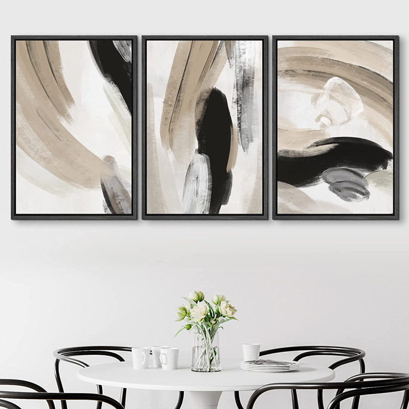 Ensemble de 3 peintures sur toile avec cadre flottant, Noir, H 36 po x l 72 po x P 1,5 po
