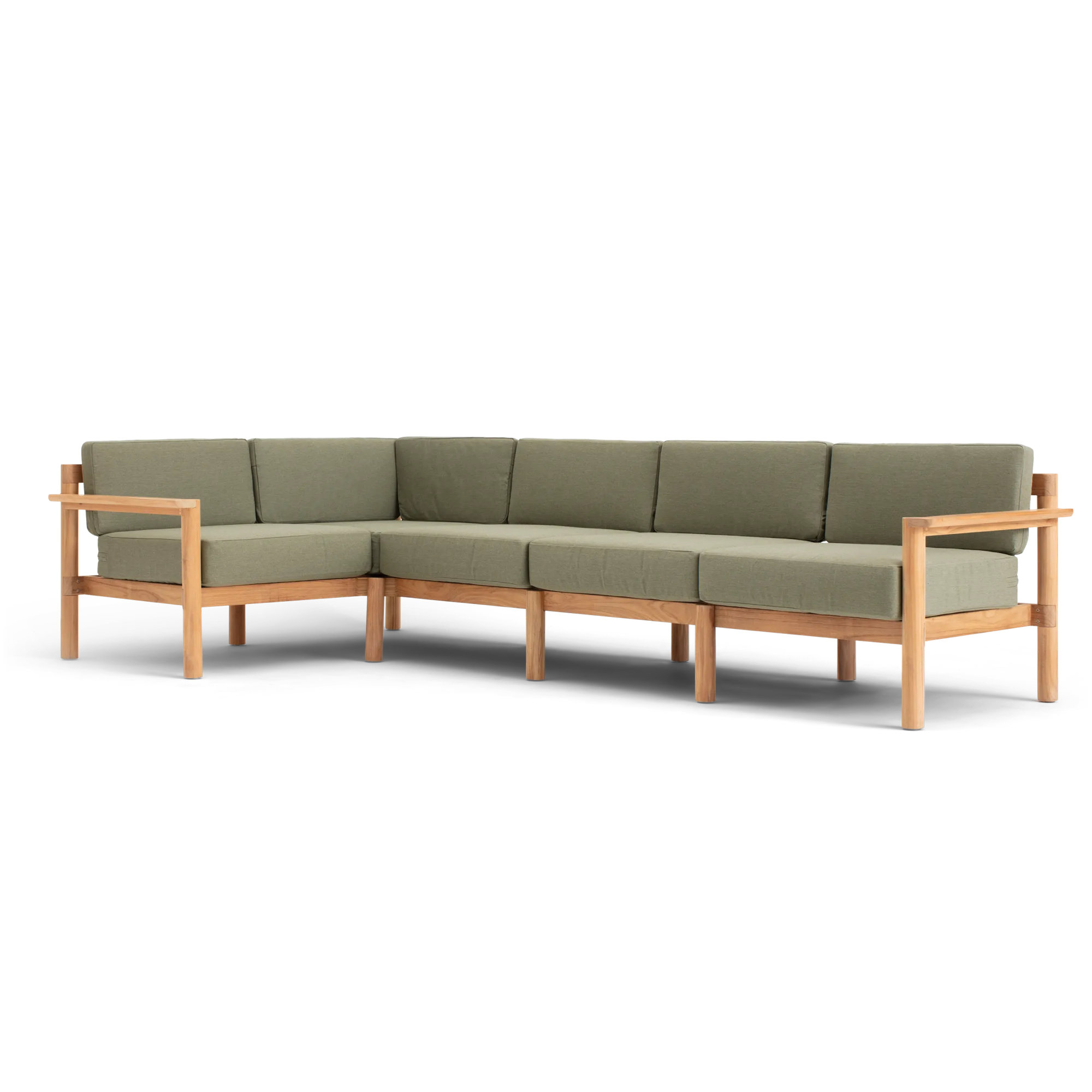 Haven 114'' Wide L-Shaped Teak Patio Sectional with Sunbrella® Cushions, Sunbrella Leaf