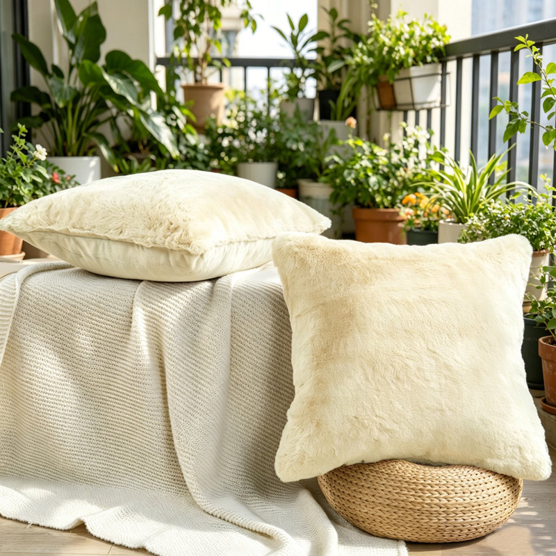 Housse de coussin lourd en fausse fourrure, H 20 pi x l 20 pi, Blanc antique
