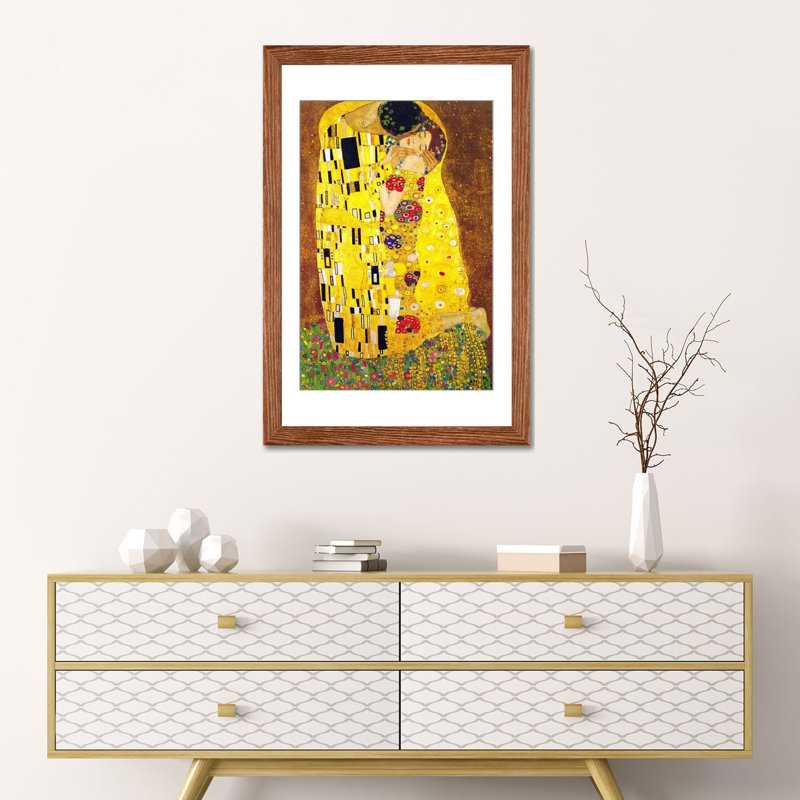 « the baiser » par gustav klimt,-print, H 24 po x l 16 po x P 1 po, Papier encadré brun