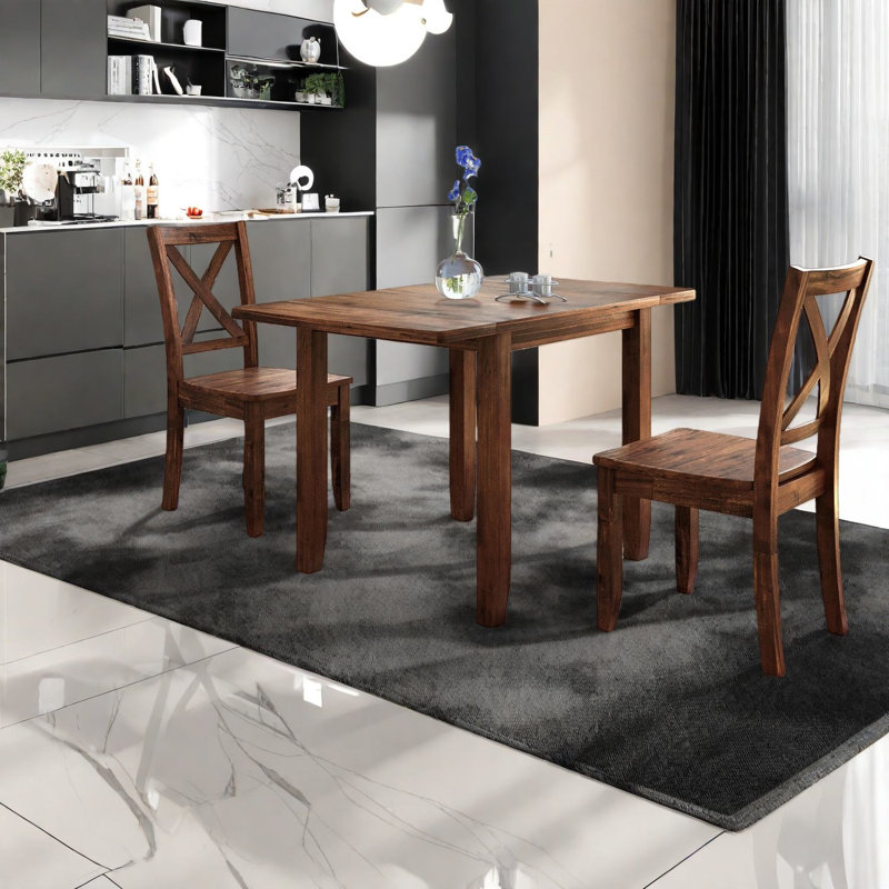 Ensembles de table de salle à manger en bois peu encombrants avec chaises, finition noyer moderne pour les petites cuisines
