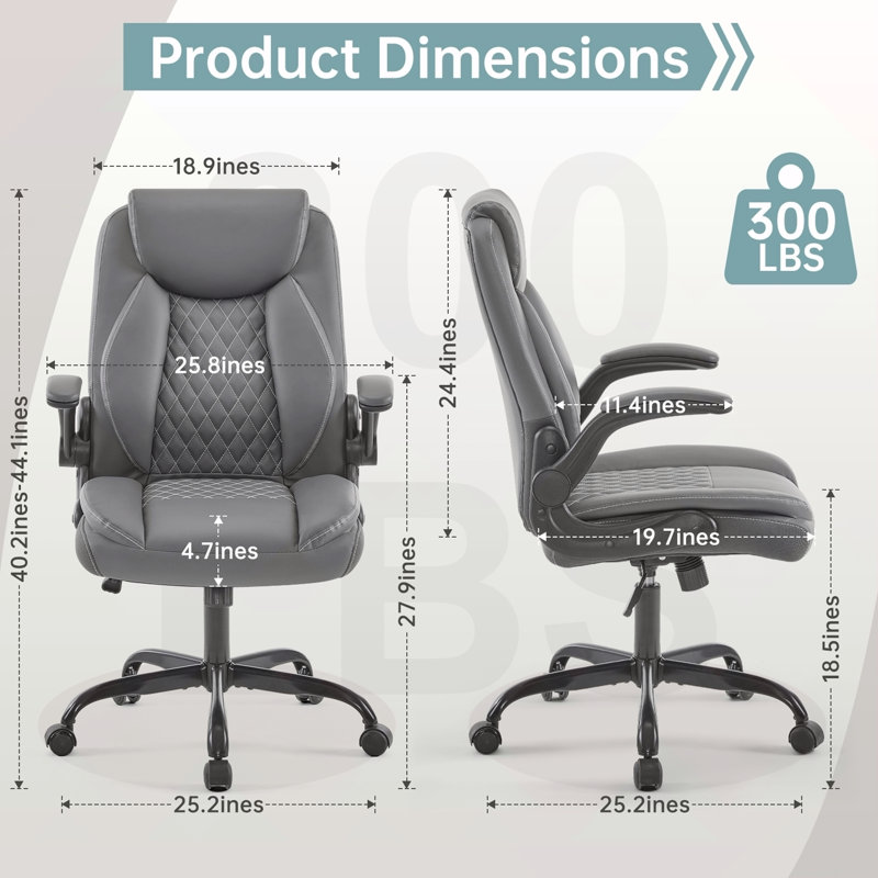 Fauteuil de bureau ergonomique en cuir, fauteuil de bureau pivotant avec roulettes et accoudoirs rabattables, petit fauteuil de jeu avec fonction berçante réglable
