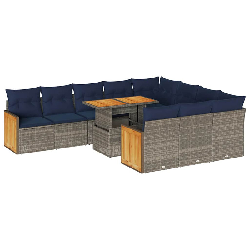 11 Piece Garden Sofa Set With Cushions Grey Poly Rattan Acacia