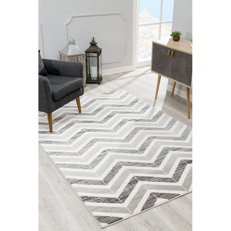 10' Gray Chevron Power Loom Runner Rug, Runner 3' x 13'