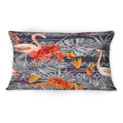 Coussin décoratif à motif de fleurs roses exotiques roses et orange