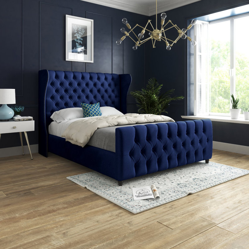 Alecto Upholstered Bed, Small Single (2'6), Blue