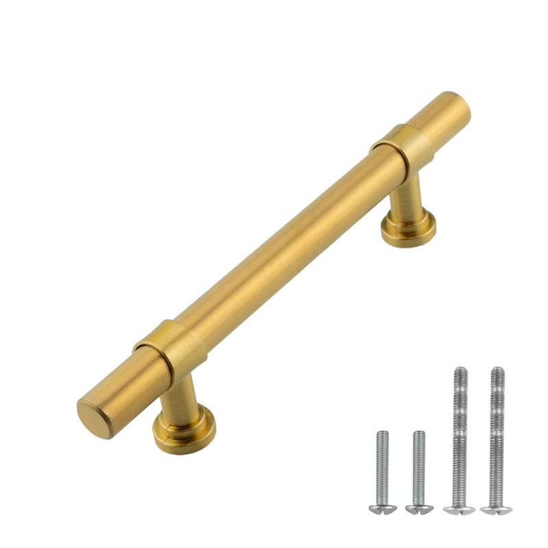 Cabinet 3-3/4" Center to Center Bar Pull Handle, Satin Brass Gold