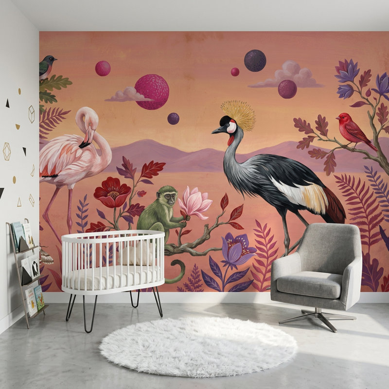 Papier peint oiseaux tropicaux muraux oiseaux de la jungle amovibles, Non tissé, 140 po x 108 po