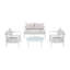 Ensemble de conversation moderne courbé en aluminium 4 pièces, 2 chaises simples + causeuse + table basse ovale en verre, structure blanche avec coussins résistants aux intempéries, idéal pour la cour, la terrasse et la piscine