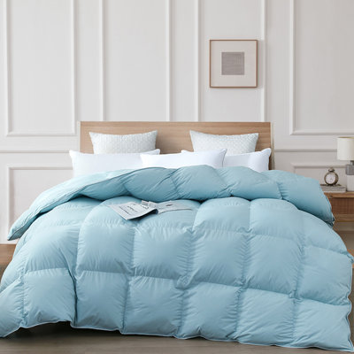 Solid Blue Down Comforter – 100% Cotton Cover, Soft, Breathable, with 90% Goose Down for All-Season Warmth