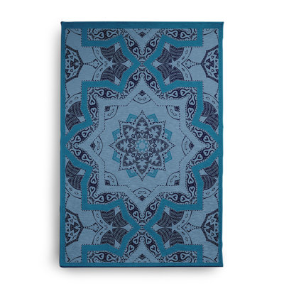 Tapis intérieur / extérieur en chenille tissé à la machine bleu