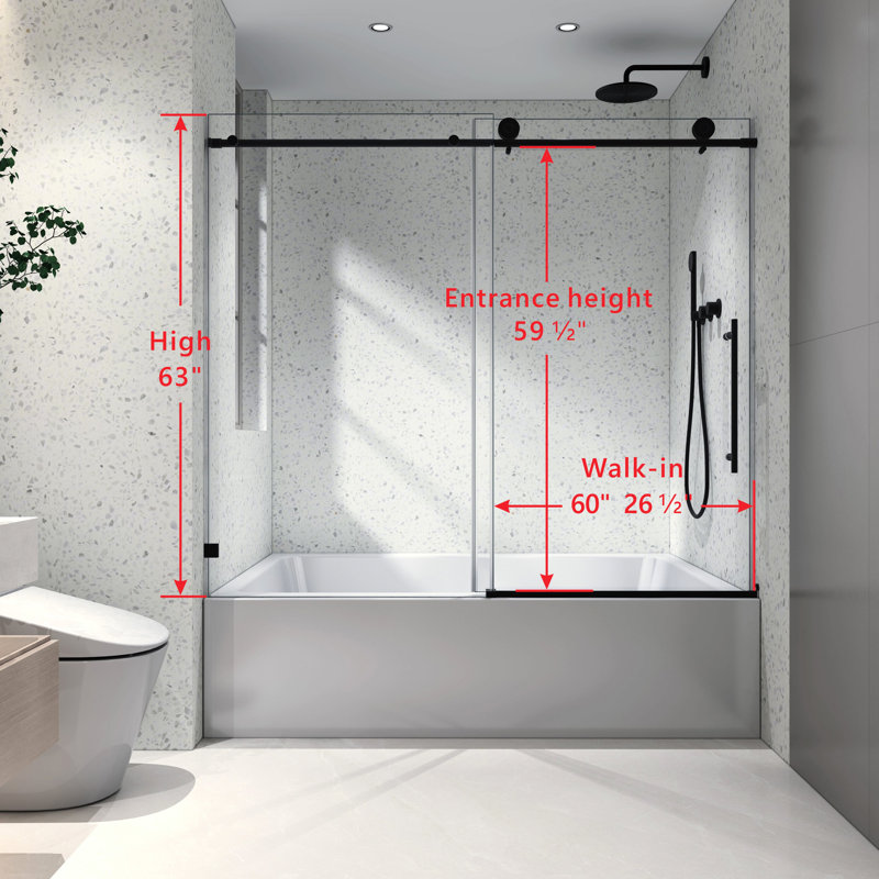 6063 Matte Black Bathroom Shower - Door, 70Mm Stainless Steel Pulleys, Nano Easy Cleaning, Soft Closing Feature Door Unframed With 304 Pulley, Use