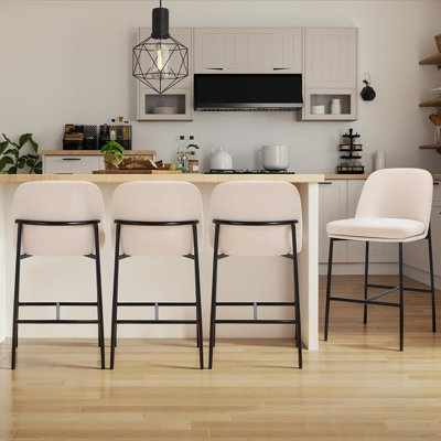 Ensemble de 4 tabourets de bar modernes à hauteur de comptoir en tissu avec dossier, sièges rembourrés sans accoudoirs et pieds en métal, beige