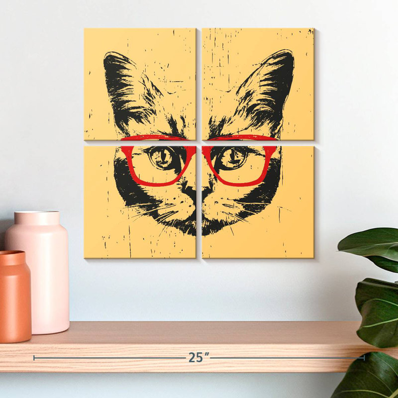 Chat avec lunettes, H 18 po x l 18 po