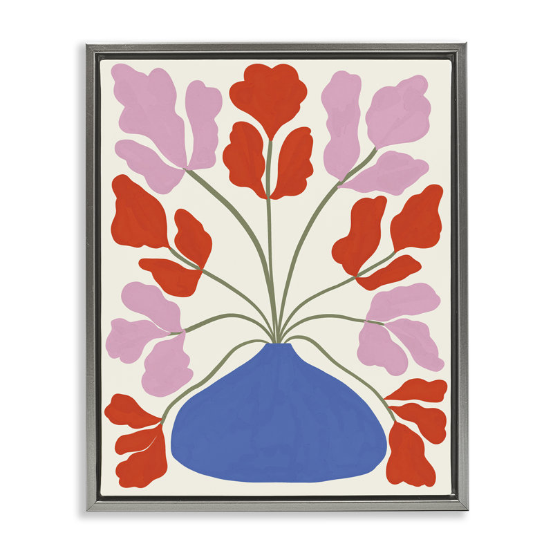 "Bold Symmeticol Flower Pot", art mural encadré doré sur toile flottante par Aralma, H 31 po x l 25 po
