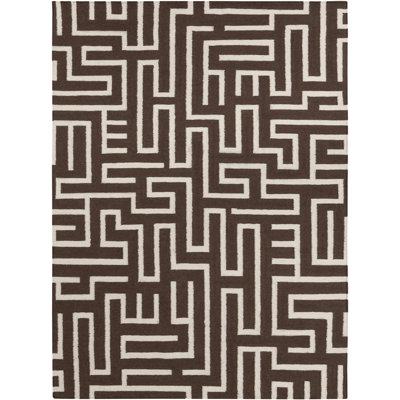 Chevella Authentic Flatwoven Handmade Brown & Ivory Reversible Modern Geometric Maze Wool & Cotton Area Rug