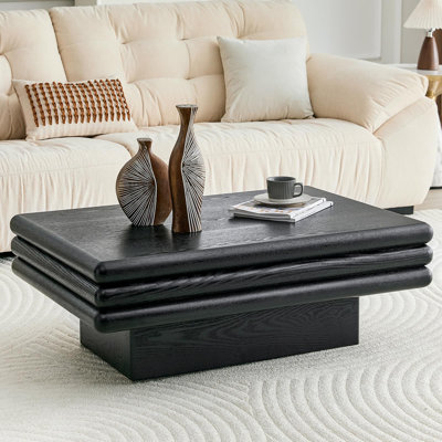 39.5" Rectangular Coffee Table, 3-Tier Solid Wood, Matte Black Finish
