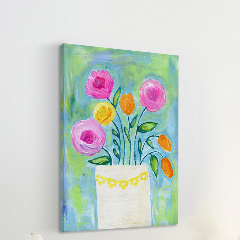«Flowers White Vase» par Jill Lambert, reproduction sur toile tendue, H 18 po x l 12 po x P 1,5 po