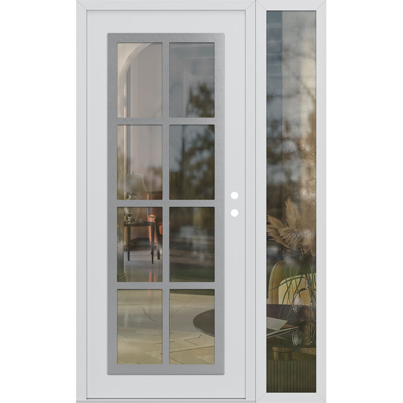C16 52 po gauche X 80 po Panneau de porte en verre transparent blanc et blanc à panneau avec porte d'entrée avant en verre transparent Sidelite