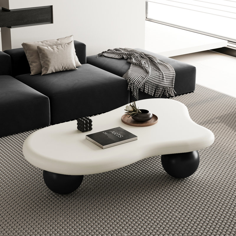 Table basse de 48,54 po en forme de nuage, 3 pieds, plateau blanc, table de 47 po facile à installer, coins arrondis lisses, performance durable