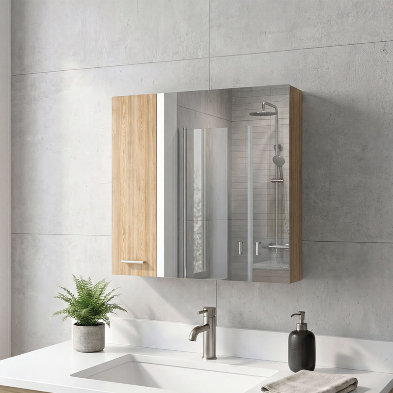 Kenya Wall Mounted Medicine Cabinet with Mirror and Interior Storage Shelves, Pine