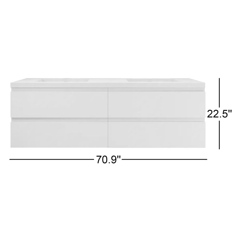Ensemble de meuble-lavabo double mural 72 po Aylanna, Chêne blanc