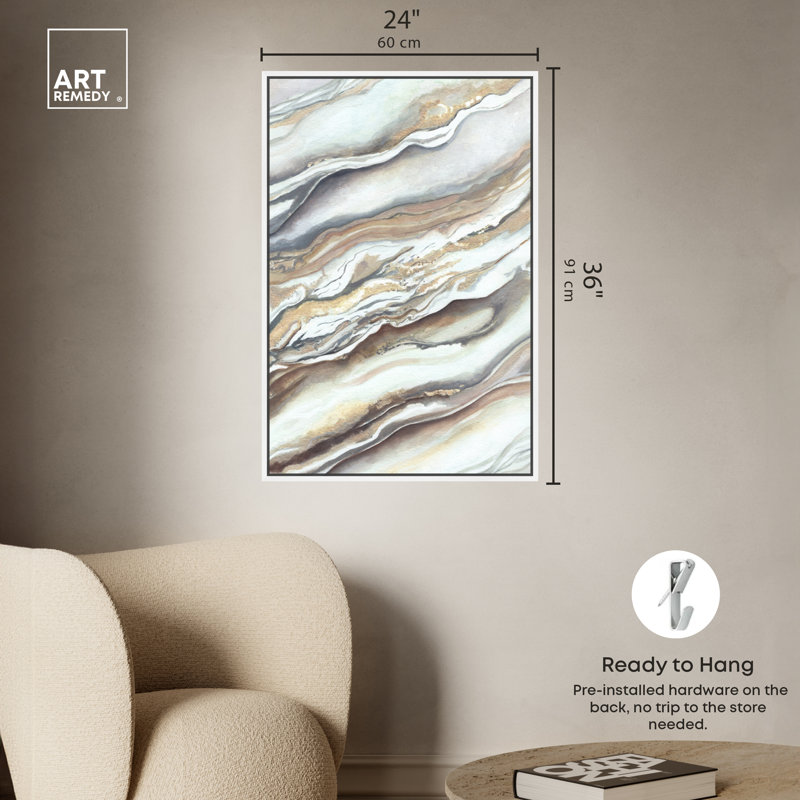 Art Remedy Neutral Lines I Framed Boho Abstract 1 Piece Canvas Wall Art 56654, White Framed, 37" H x 25" W