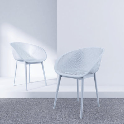 Modern Armchair With Mesh Hollow-Out Design, Indoor/Outdoor All-Weather PP Plastic (Set of 2)