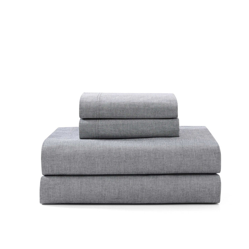 Ensemble de draps en coton Tommy Hilfiger, Gris, Ensemble de draps pour lit simple avec 3 pièces s