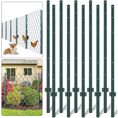 4.8 Feet Metal Fence Post,Pack of 10 U Post for Wire Fence, No Dig Steel U Posts Fencing,Wire Mesh Fences Poles Sign Outdoor Light Duty for  Yard,Garden