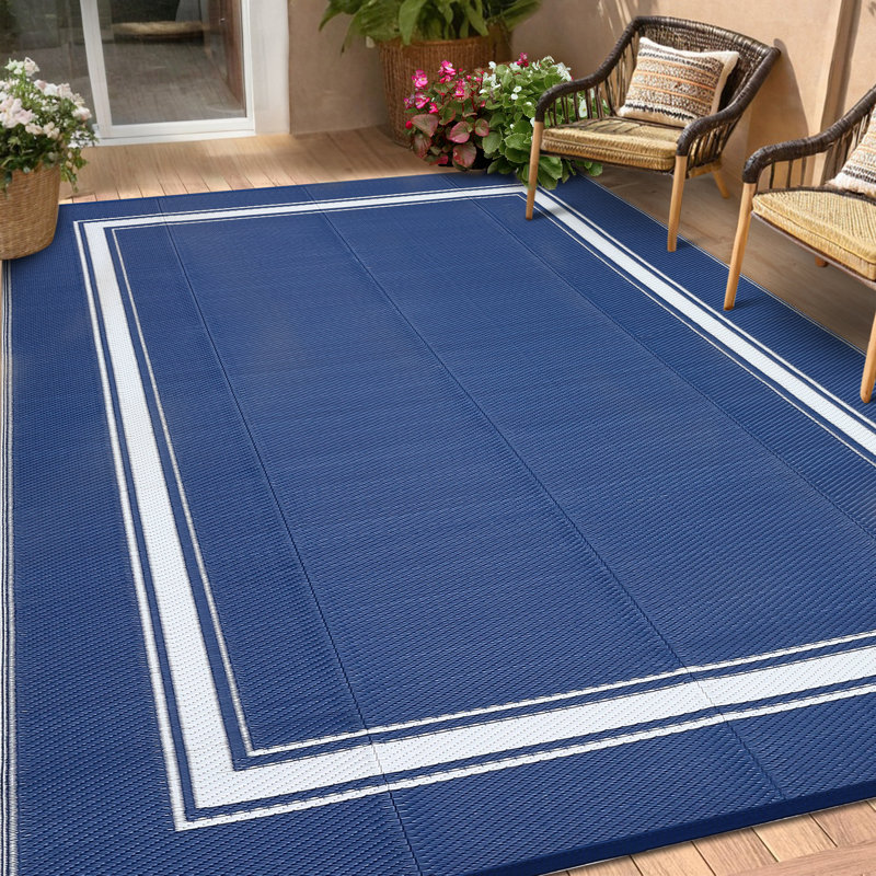 Outdoor Furniture Reversible Outdoor Area Rug Waterproof Plastic Patio Carpet UV & Weather Resistant Easy to Clean Modern Deck Ma