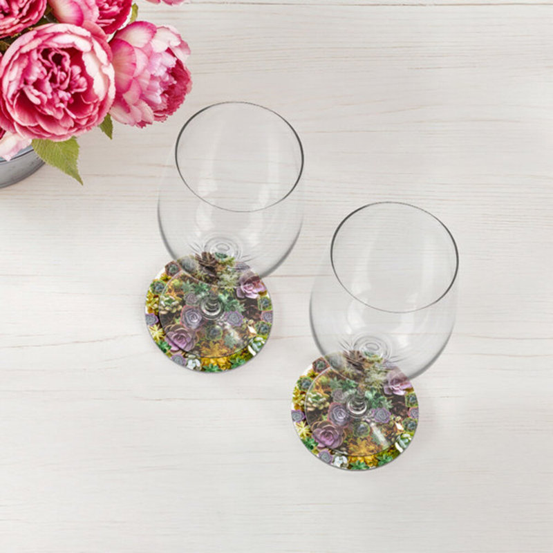 Sous-verres ronds succulents en cuir végétalien blanc, Blanc