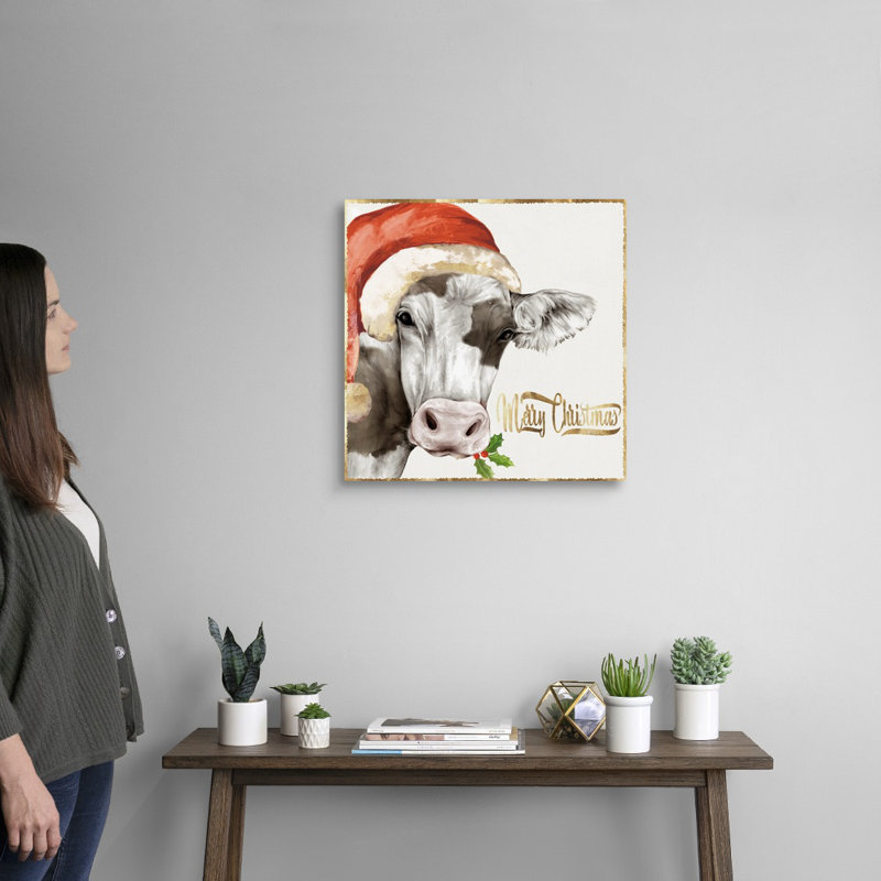 Vache de Noël - reproduction d'art sur toile, H 20 po x l 20 po x P 1,25 po, Toile tendue